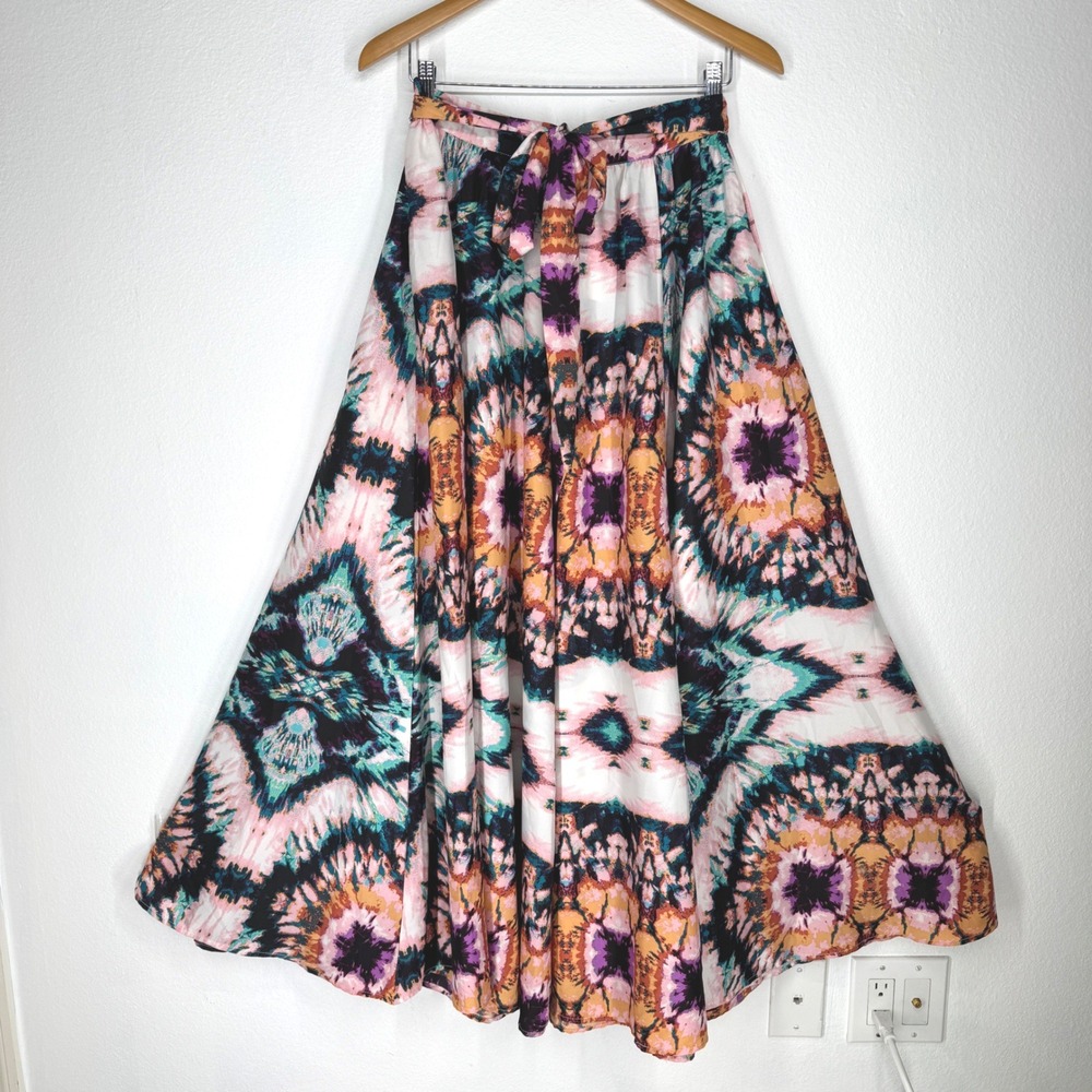 Womens Tie Dye Full Maxi Skirt Multicolor Boho NEW Eclectic Satin Artsy Medium